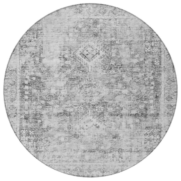 HomeRoots 5' Charcoal Oriental Area Rug - Durable, Washable Indoor & Outdoor Rug for High-Traffic Spaces 8' Round 607592