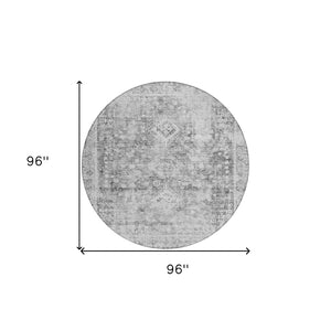 HomeRoots 5' Charcoal Oriental Area Rug - Durable, Washable Indoor & Outdoor Rug for High-Traffic Spaces 8' Round 607592