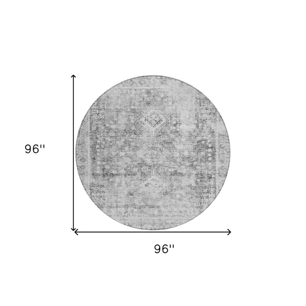 HomeRoots 5' Charcoal Oriental Area Rug - Durable, Washable Indoor & Outdoor Rug for High-Traffic Spaces 8' Round 607592