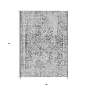 HomeRoots 5' Charcoal Oriental Area Rug - Durable, Washable Indoor & Outdoor Rug for High-Traffic Spaces 8' X 10' 607593