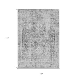 HomeRoots 5' Charcoal Oriental Area Rug - Durable, Washable Indoor & Outdoor Rug for High-Traffic Spaces 9' X 12' 607594