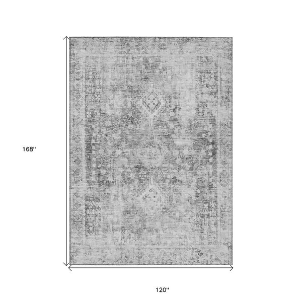 HomeRoots 5' Charcoal Oriental Area Rug - Durable, Washable Indoor & Outdoor Rug for High-Traffic Spaces 10' X 14' 607595
