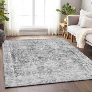 HomeRoots 5' Charcoal Oriental Area Rug - Durable, Washable Indoor & Outdoor Rug for High-Traffic Spaces 10' X 14' 607595
