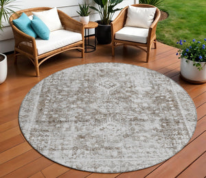HomeRoots 5' Chocolate Oriental Area Rug - Versatile Indoor Outdoor Design, Stain Resistant & Easy Care 8' Round 607598