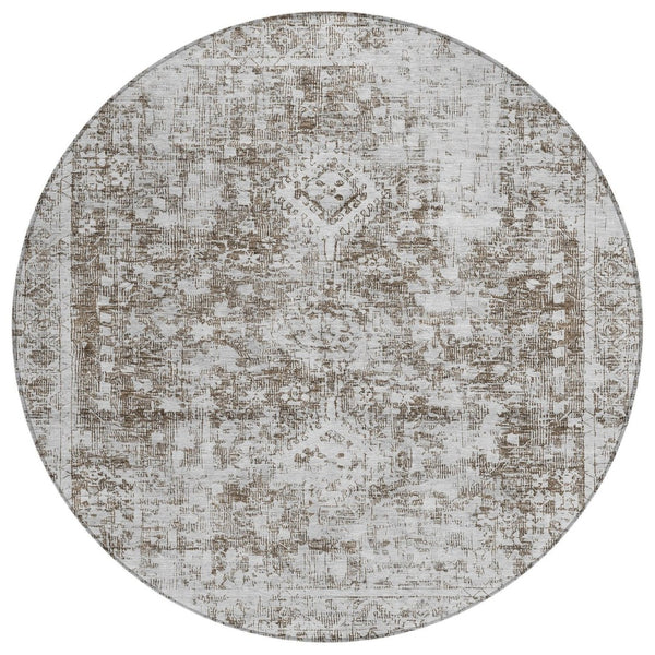 HomeRoots 5' Chocolate Oriental Area Rug - Versatile Indoor Outdoor Design, Stain Resistant & Easy Care 8' Round 607598