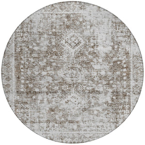 HomeRoots 5' Chocolate Oriental Area Rug - Versatile Indoor Outdoor Design, Stain Resistant & Easy Care 8' Round 607598