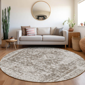 HomeRoots 5' Chocolate Oriental Area Rug - Versatile Indoor Outdoor Design, Stain Resistant & Easy Care 8' Round 607598