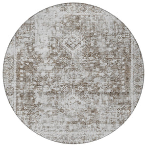 HomeRoots 5' Chocolate Oriental Area Rug - Versatile Indoor Outdoor Design, Stain Resistant & Easy Care 8' Round 607598