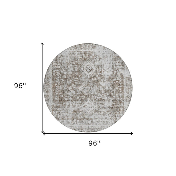 HomeRoots 5' Chocolate Oriental Area Rug - Versatile Indoor Outdoor Design, Stain Resistant & Easy Care 8' Round 607598