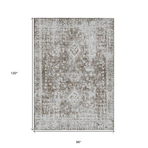 HomeRoots 5' Chocolate Oriental Area Rug - Versatile Indoor Outdoor Design, Stain Resistant & Easy Care 8' X 10' 607599
