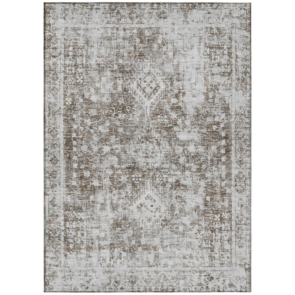 HomeRoots 5' Chocolate Oriental Area Rug - Versatile Indoor Outdoor Design, Stain Resistant & Easy Care 8' X 10' 607599