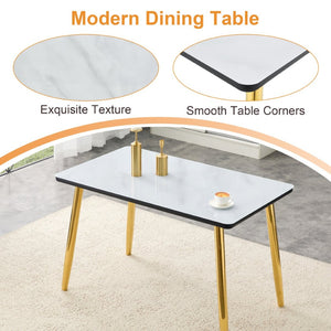 English Elm Table and Chair Set Marble Glass Top Gold Legs Pu Leather Seats Modern Dining Black,White+Gold W1151S04651