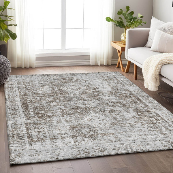 HomeRoots 5' Chocolate Oriental Area Rug - Versatile Indoor Outdoor Design, Stain Resistant & Easy Care 9' X 12' 607600