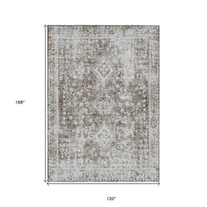 HomeRoots 5' Chocolate Oriental Area Rug - Versatile Indoor Outdoor Design, Stain Resistant & Easy Care 10' X 14' 607601