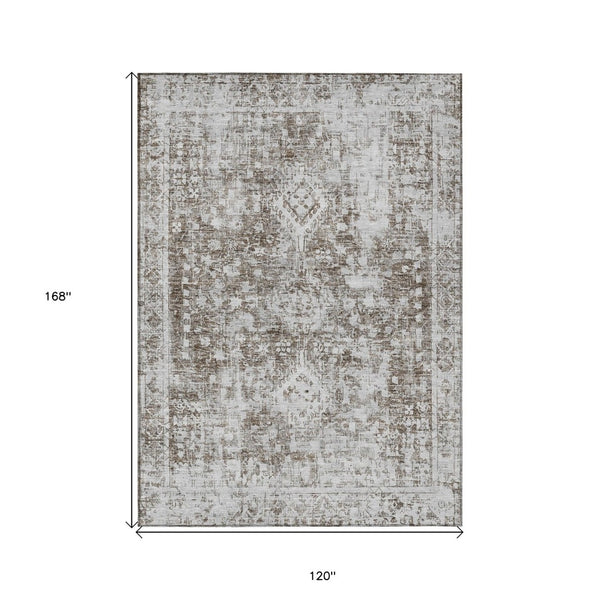 HomeRoots 5' Chocolate Oriental Area Rug - Versatile Indoor Outdoor Design, Stain Resistant & Easy Care 10' X 14' 607601