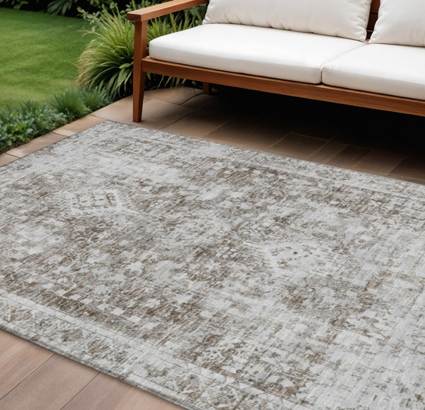 HomeRoots 5' Chocolate Oriental Area Rug - Versatile Indoor Outdoor Design, Stain Resistant & Easy Care 10' X 14' 607601