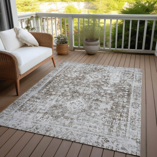 HomeRoots 5' Chocolate Oriental Area Rug - Versatile Indoor Outdoor Design, Stain Resistant & Easy Care 10' X 14' 607601