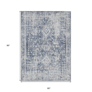 HomeRoots 5' Navy Blue Oriental Area Rug - Durable, Washable, and Stain-Resistant for Indoor & Outdoor Use 5' X 8' 607609
