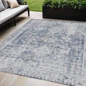 HomeRoots 5' Navy Blue Oriental Area Rug - Durable, Washable, and Stain-Resistant for Indoor & Outdoor Use 5' X 8' 607609