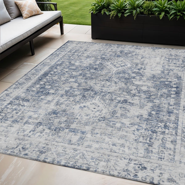 HomeRoots 5' Navy Blue Oriental Area Rug - Durable, Washable, and Stain-Resistant for Indoor & Outdoor Use 5' X 8' 607609