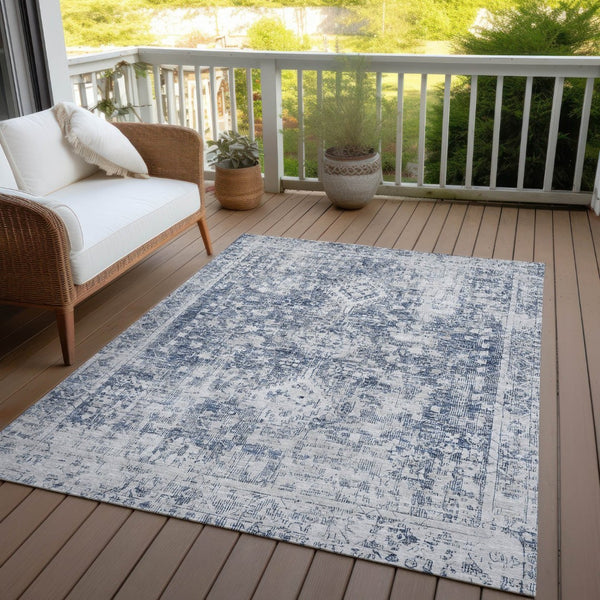 HomeRoots 5' Navy Blue Oriental Area Rug - Durable, Washable, and Stain-Resistant for Indoor & Outdoor Use 5' X 8' 607609