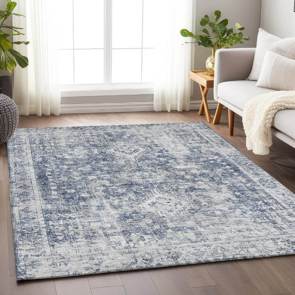 HomeRoots 5' Navy Blue Oriental Area Rug - Durable, Washable, and Stain-Resistant for Indoor & Outdoor Use 5' X 8' 607609