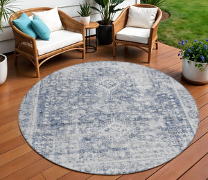 HomeRoots 5' Navy Blue Oriental Area Rug - Durable, Washable, and Stain-Resistant for Indoor & Outdoor Use 8' Round 607610
