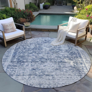 HomeRoots 5' Navy Blue Oriental Area Rug - Durable, Washable, and Stain-Resistant for Indoor & Outdoor Use 8' Round 607610