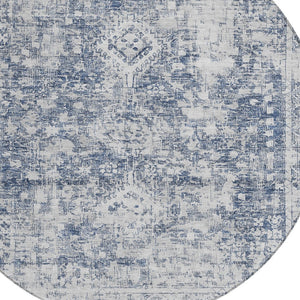 HomeRoots 5' Navy Blue Oriental Area Rug - Durable, Washable, and Stain-Resistant for Indoor & Outdoor Use 8' Round 607610