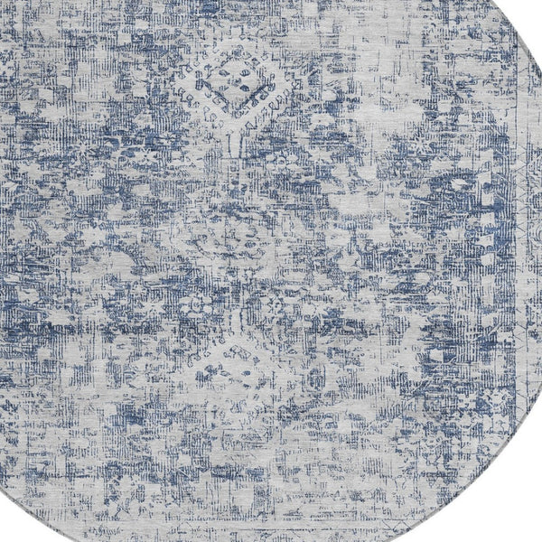 HomeRoots 5' Navy Blue Oriental Area Rug - Durable, Washable, and Stain-Resistant for Indoor & Outdoor Use 8' Round 607610