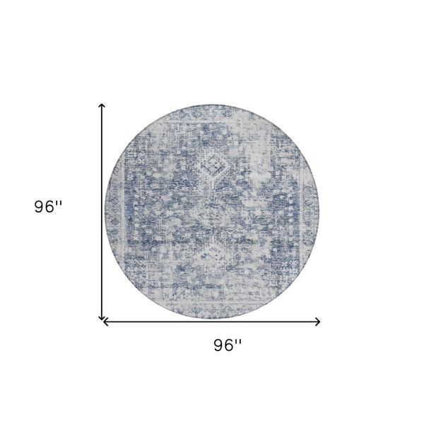 HomeRoots 5' Navy Blue Oriental Area Rug - Durable, Washable, and Stain-Resistant for Indoor & Outdoor Use 8' Round 607610
