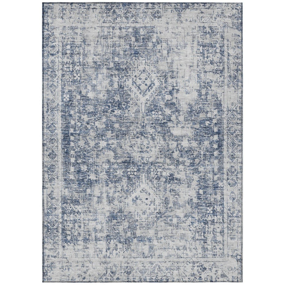 HomeRoots 5' Navy Blue Oriental Area Rug - Durable, Washable, and Stain-Resistant for Indoor & Outdoor Use 8' X 10' 607611