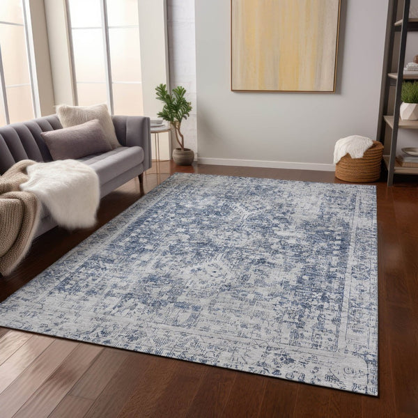 HomeRoots 5' Navy Blue Oriental Area Rug - Durable, Washable, and Stain-Resistant for Indoor & Outdoor Use 8' X 10' 607611