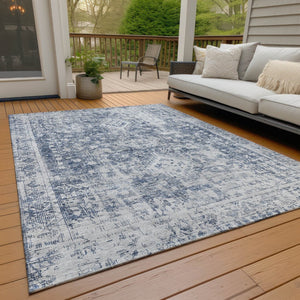 HomeRoots 5' Navy Blue Oriental Area Rug - Durable, Washable, and Stain-Resistant for Indoor & Outdoor Use 8' X 10' 607611