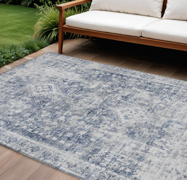 HomeRoots 5' Navy Blue Oriental Area Rug - Durable, Washable, and Stain-Resistant for Indoor & Outdoor Use 9' X 12' 607612