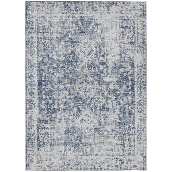HomeRoots 5' Navy Blue Oriental Area Rug - Durable, Washable, and Stain-Resistant for Indoor & Outdoor Use 9' X 12' 607612