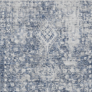 HomeRoots 5' Navy Blue Oriental Area Rug - Durable, Washable, and Stain-Resistant for Indoor & Outdoor Use 9' X 12' 607612