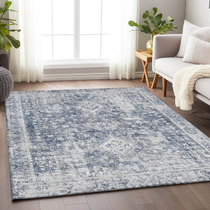 HomeRoots 5' Navy Blue Oriental Area Rug - Durable, Washable, and Stain-Resistant for Indoor & Outdoor Use 10' X 14' 607613