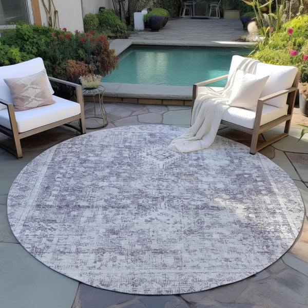 HomeRoots 5' Elegant Plum Oriental Area Rug - Washable, Durable Design for Indoor & Outdoor Spaces 8' Round 607616