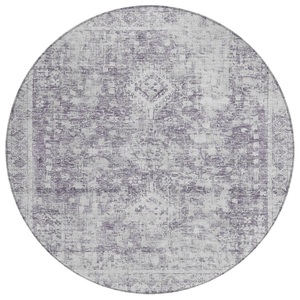 HomeRoots 5' Elegant Plum Oriental Area Rug - Washable, Durable Design for Indoor & Outdoor Spaces 8' Round 607616
