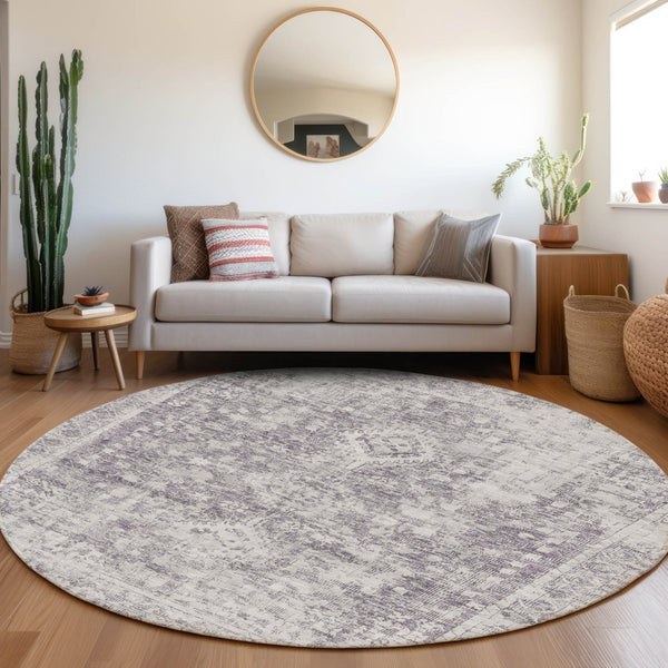 HomeRoots 5' Elegant Plum Oriental Area Rug - Washable, Durable Design for Indoor & Outdoor Spaces 8' Round 607616