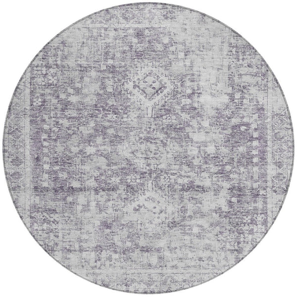 HomeRoots 5' Elegant Plum Oriental Area Rug - Washable, Durable Design for Indoor & Outdoor Spaces 8' Round 607616