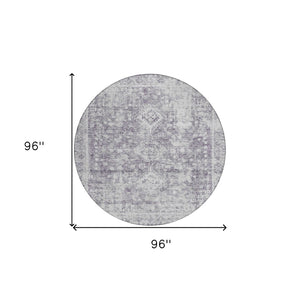 HomeRoots 5' Elegant Plum Oriental Area Rug - Washable, Durable Design for Indoor & Outdoor Spaces 8' Round 607616