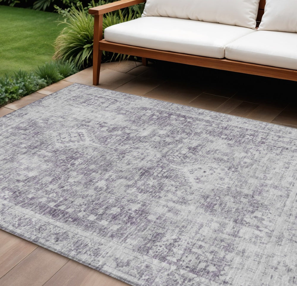 HomeRoots 5' Elegant Plum Oriental Area Rug - Washable, Durable Design for Indoor & Outdoor Spaces 10' X 14' 607619