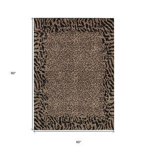 HomeRoots 5' Bold Brown Animal Print Area Rug for Indoor & Outdoor Use – Durable, Washable & Stylish Design 5' X 8' 607633