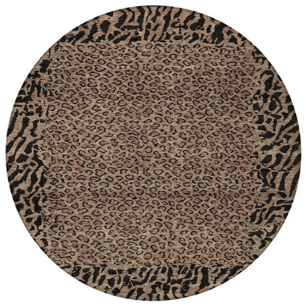 HomeRoots 5' Bold Brown Animal Print Area Rug for Indoor & Outdoor Use – Durable, Washable & Stylish Design 8' Round 607634