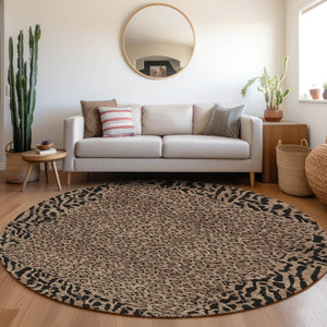 HomeRoots 5' Bold Brown Animal Print Area Rug for Indoor & Outdoor Use – Durable, Washable & Stylish Design 8' Round 607634