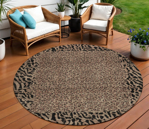 HomeRoots 5' Bold Brown Animal Print Area Rug for Indoor & Outdoor Use – Durable, Washable & Stylish Design 8' Round 607634