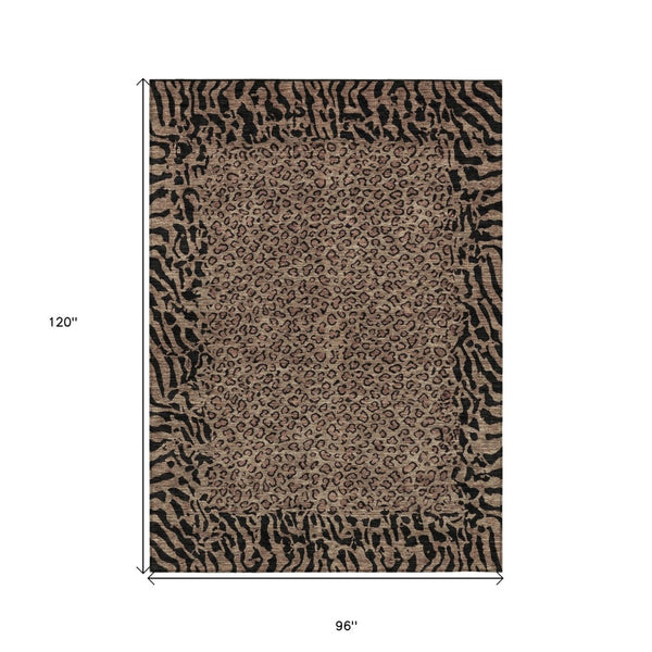 HomeRoots 5' Bold Brown Animal Print Area Rug for Indoor & Outdoor Use – Durable, Washable & Stylish Design 8' X 10' 607635