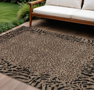 HomeRoots 5' Bold Brown Animal Print Area Rug for Indoor & Outdoor Use – Durable, Washable & Stylish Design 8' X 10' 607635
